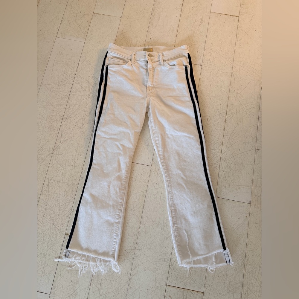 MOTHER Ankle Jeans in White with Black Accents